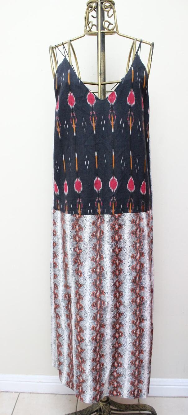 Rachel Comey Black Tribal Snakeskin Linen Midi Dress Size 8